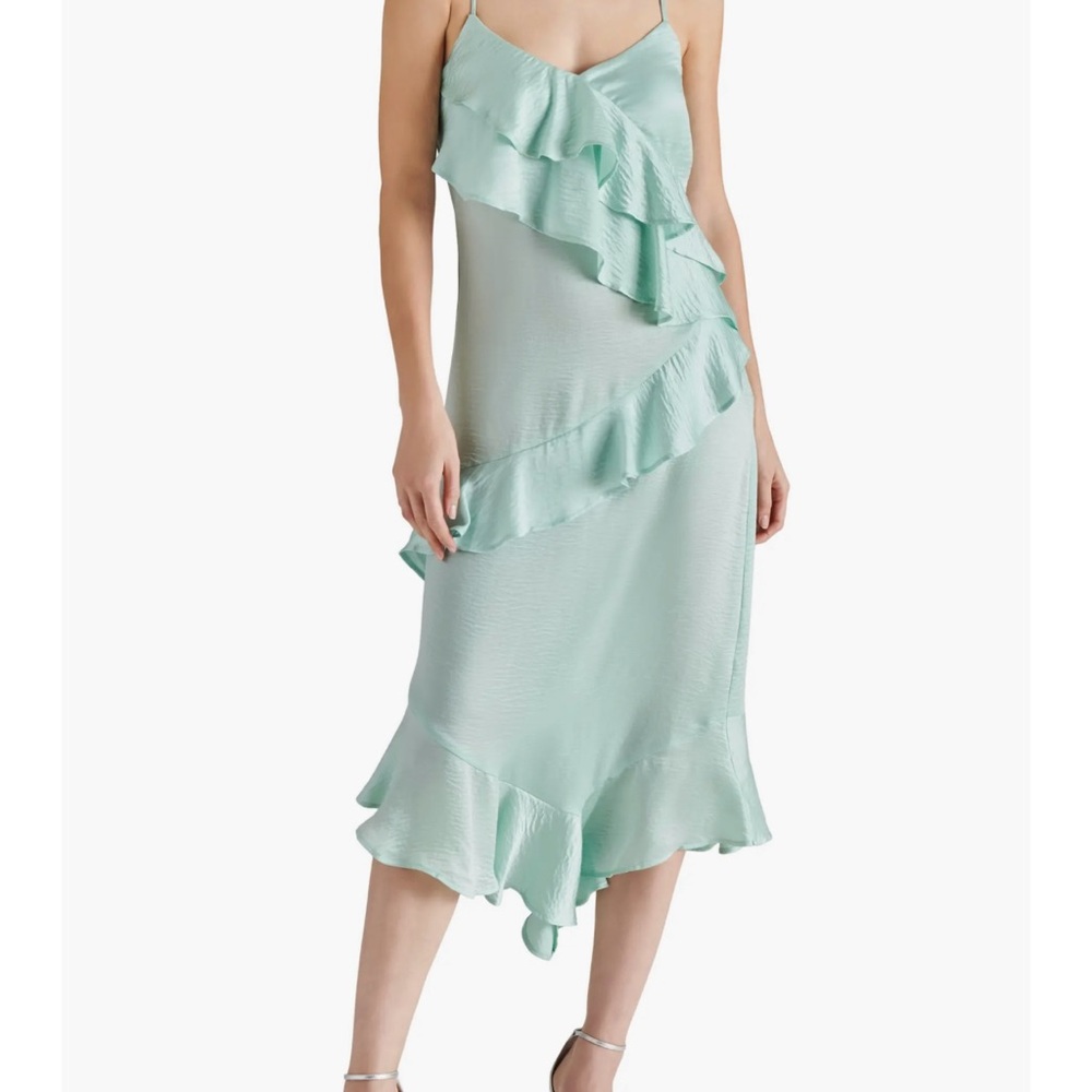 Christina Ruffle Satin Midi Dress. Size Medium. New with Tags.